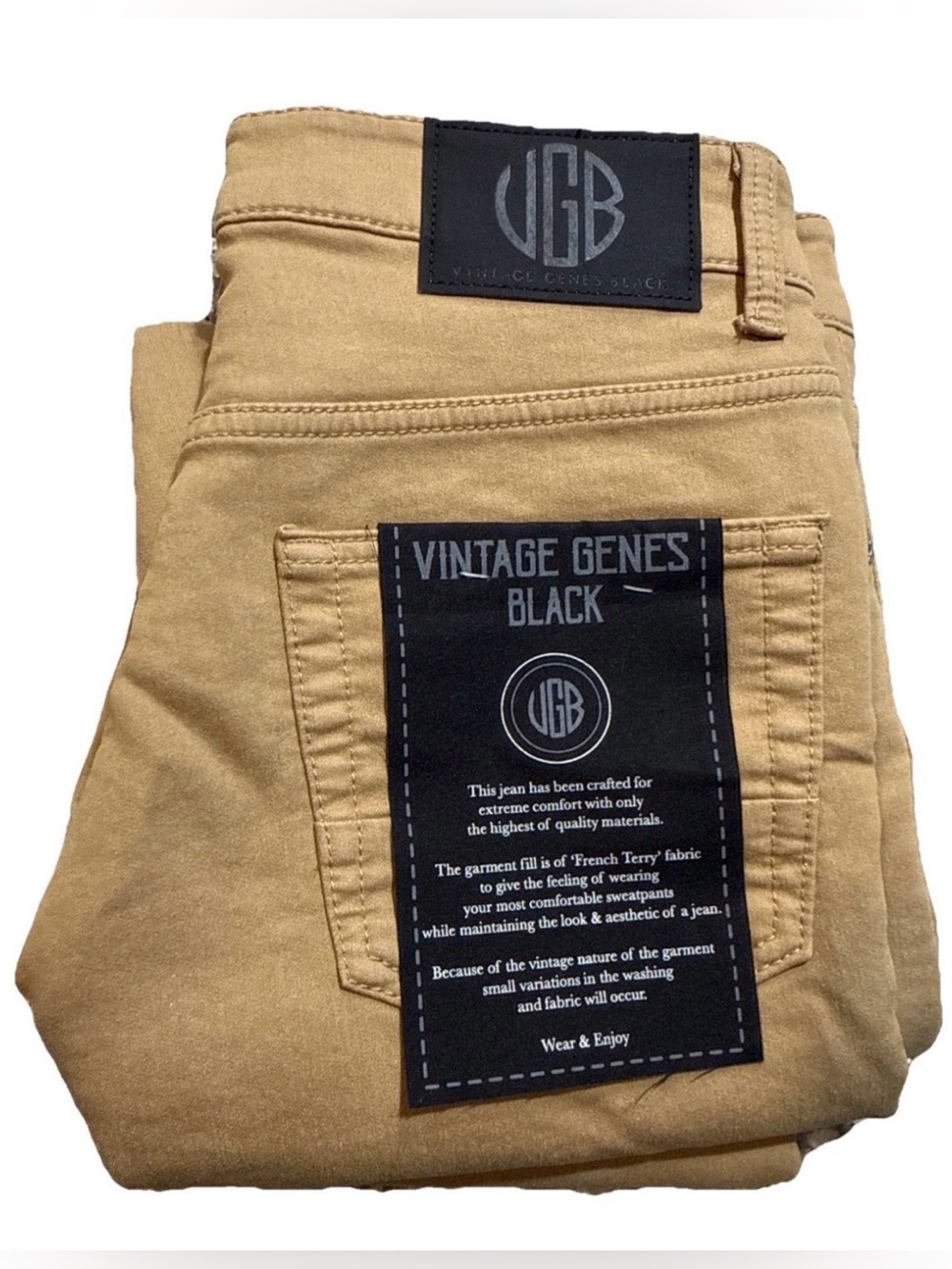 VGB Vintage Genes Black Mens Slim Fit 28x30 French Terry Denim Khaki Jeans NWT